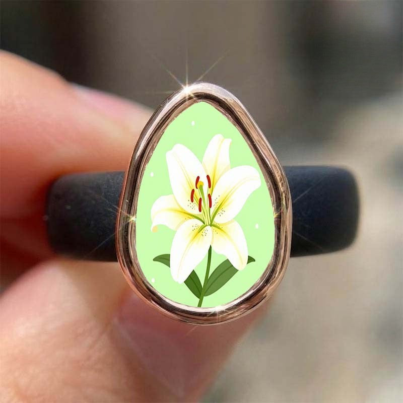 White Lily Teardrop Ring