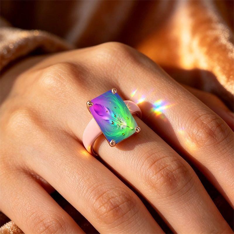 Gradient Feather Square Ring