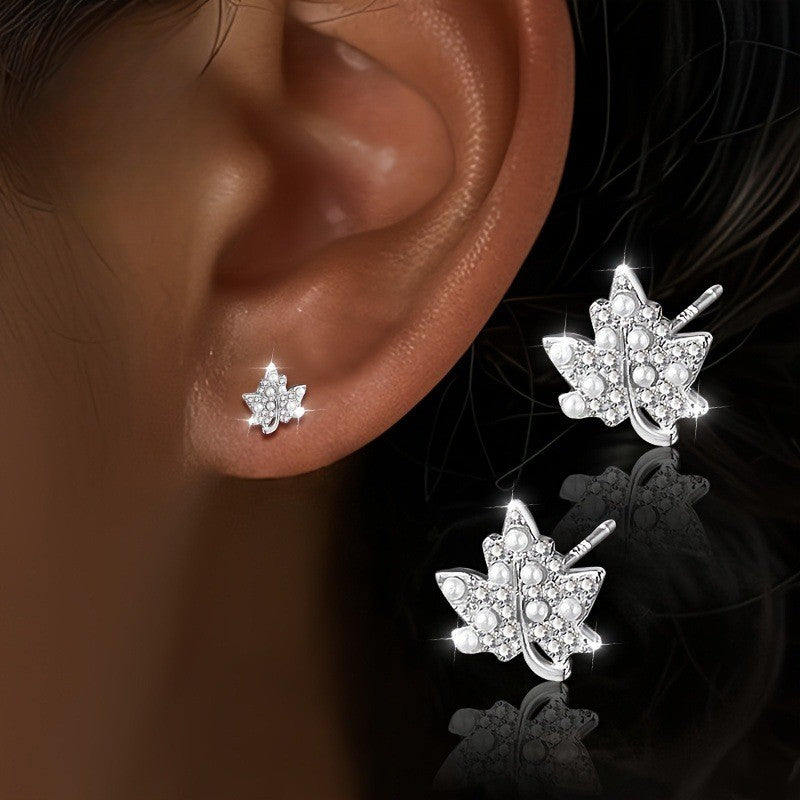 Crystal Maple Leaf Stud Earrings
