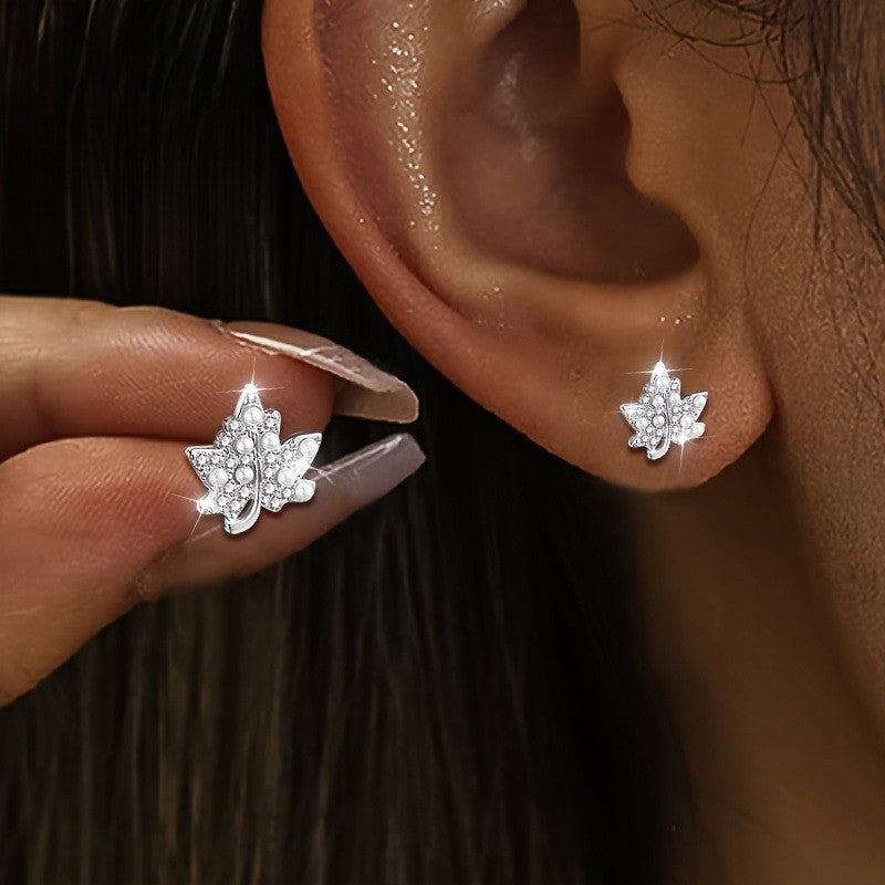 Crystal Maple Leaf Stud Earrings