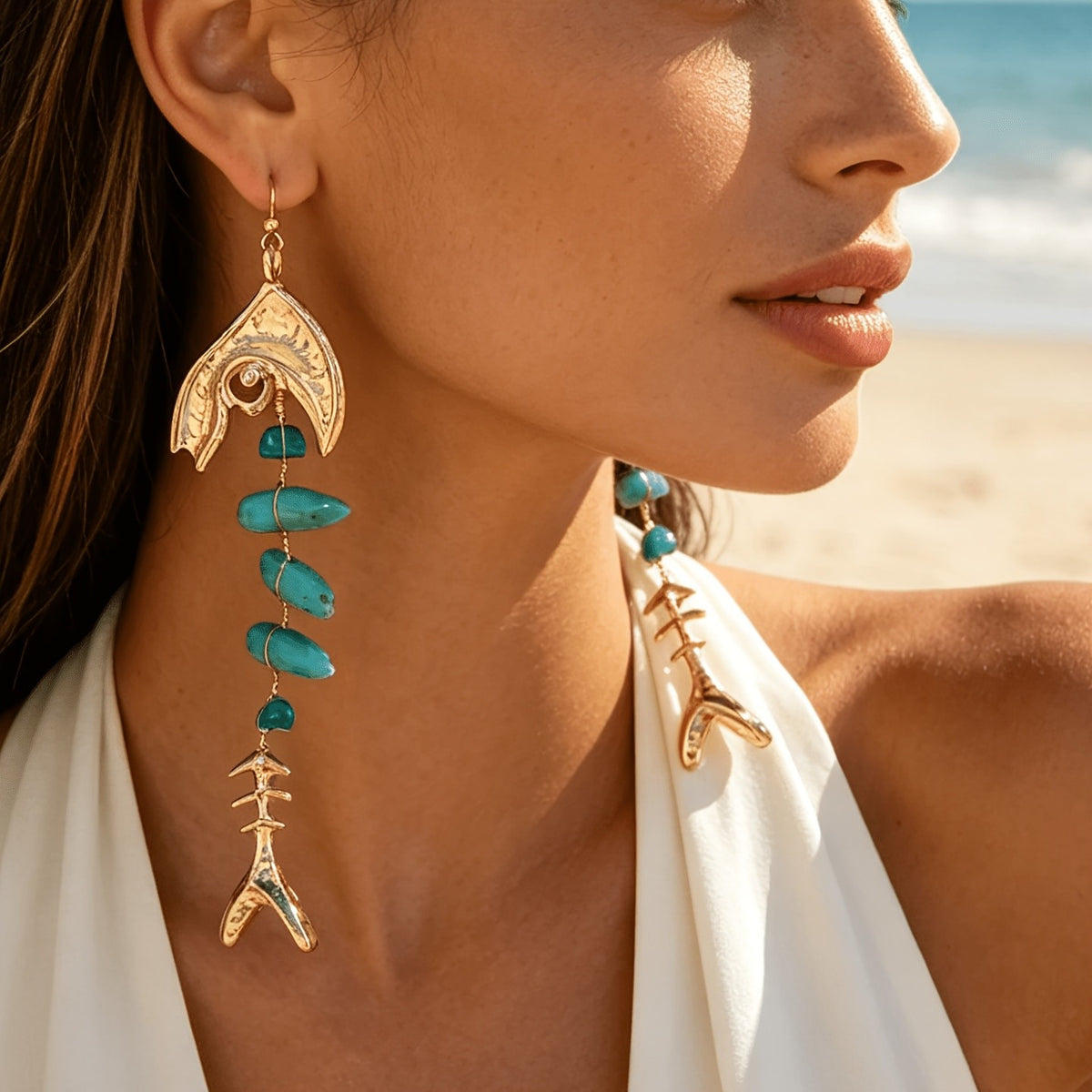 Fishbone & Amber Drop Earrings