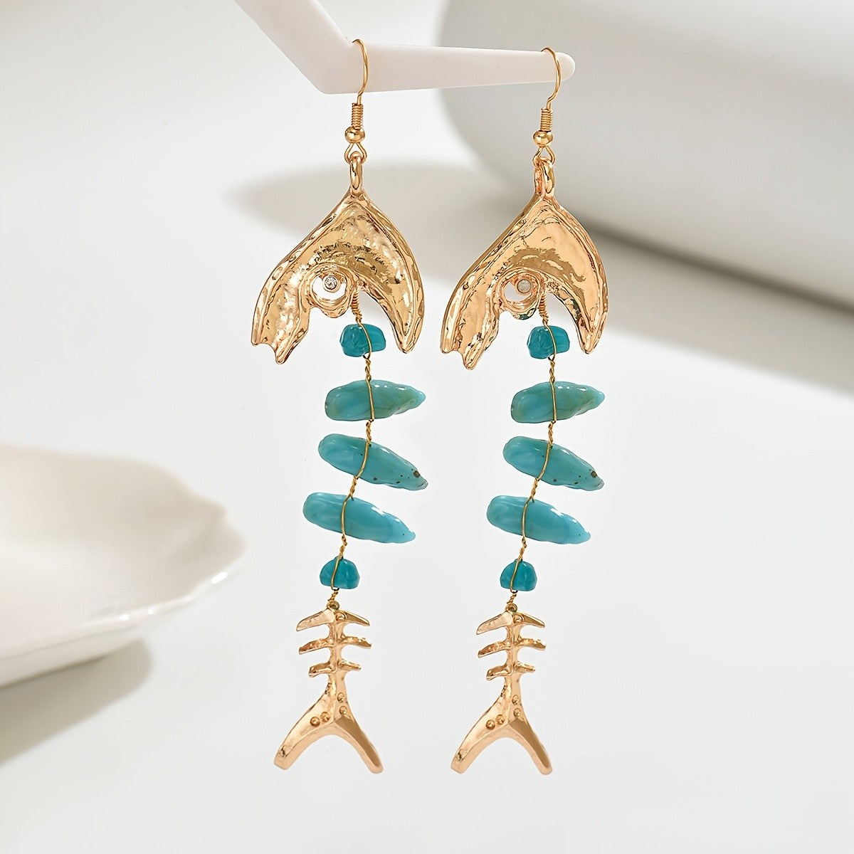 Fishbone & Amber Drop Earrings