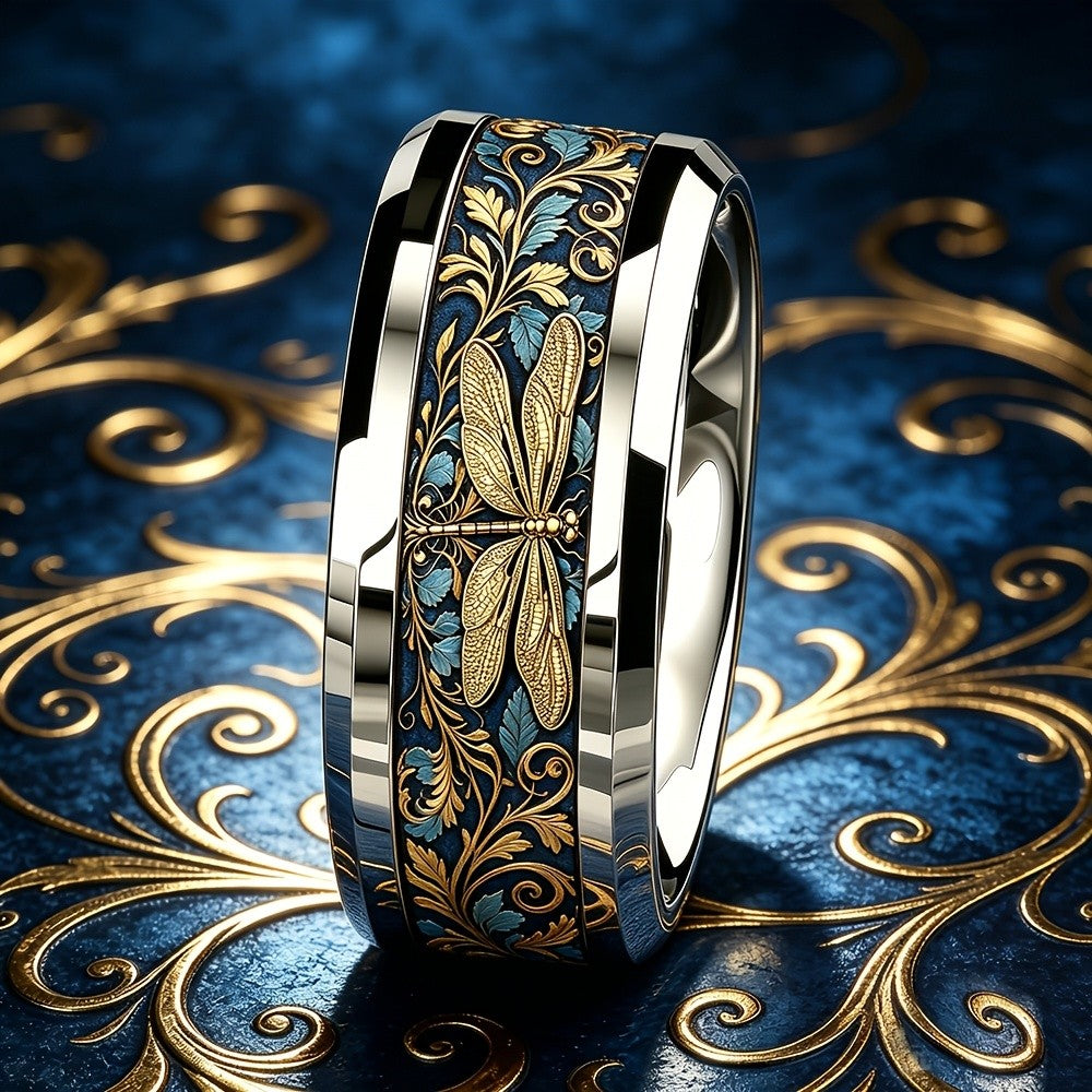 Navy Dragonfly Floral Ring
