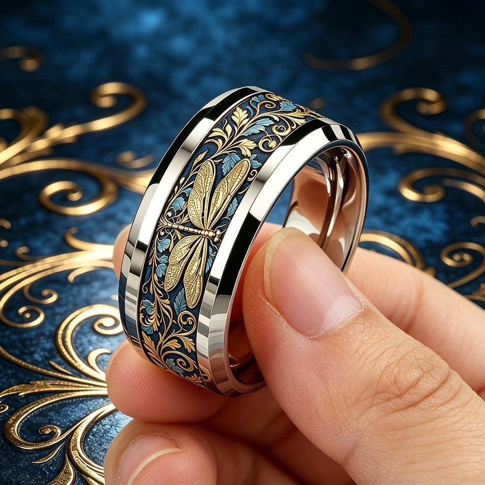 Navy Dragonfly Floral Ring