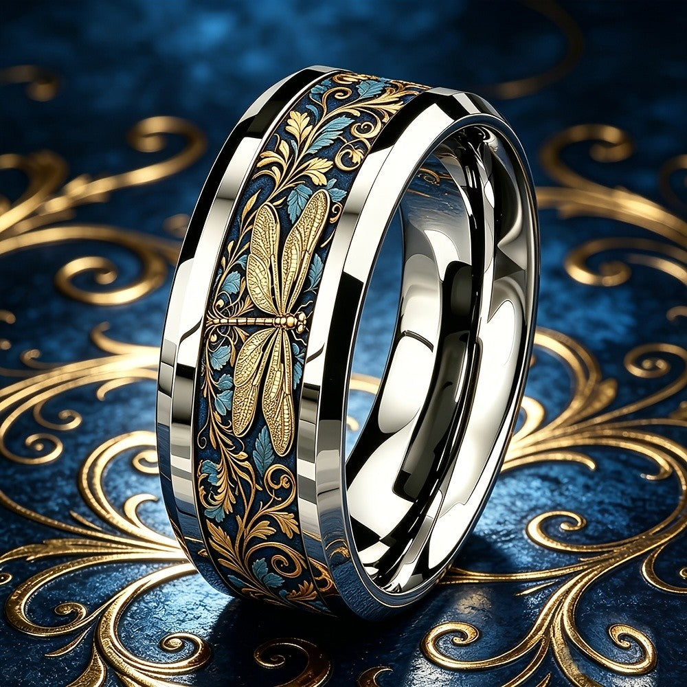 Navy Dragonfly Floral Ring