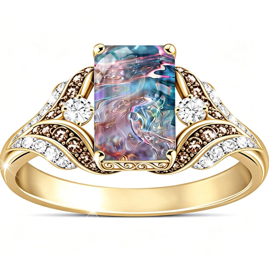 Iridescent Fluid Art Square Ring
