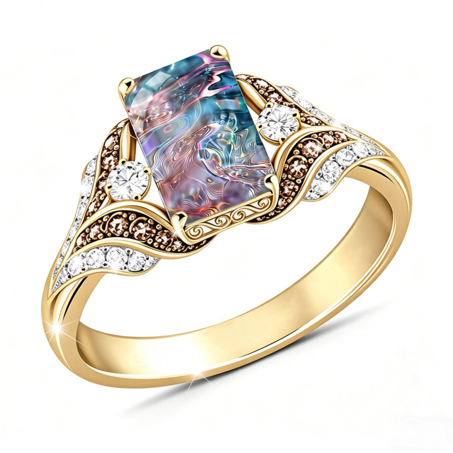 Iridescent Fluid Art Square Ring