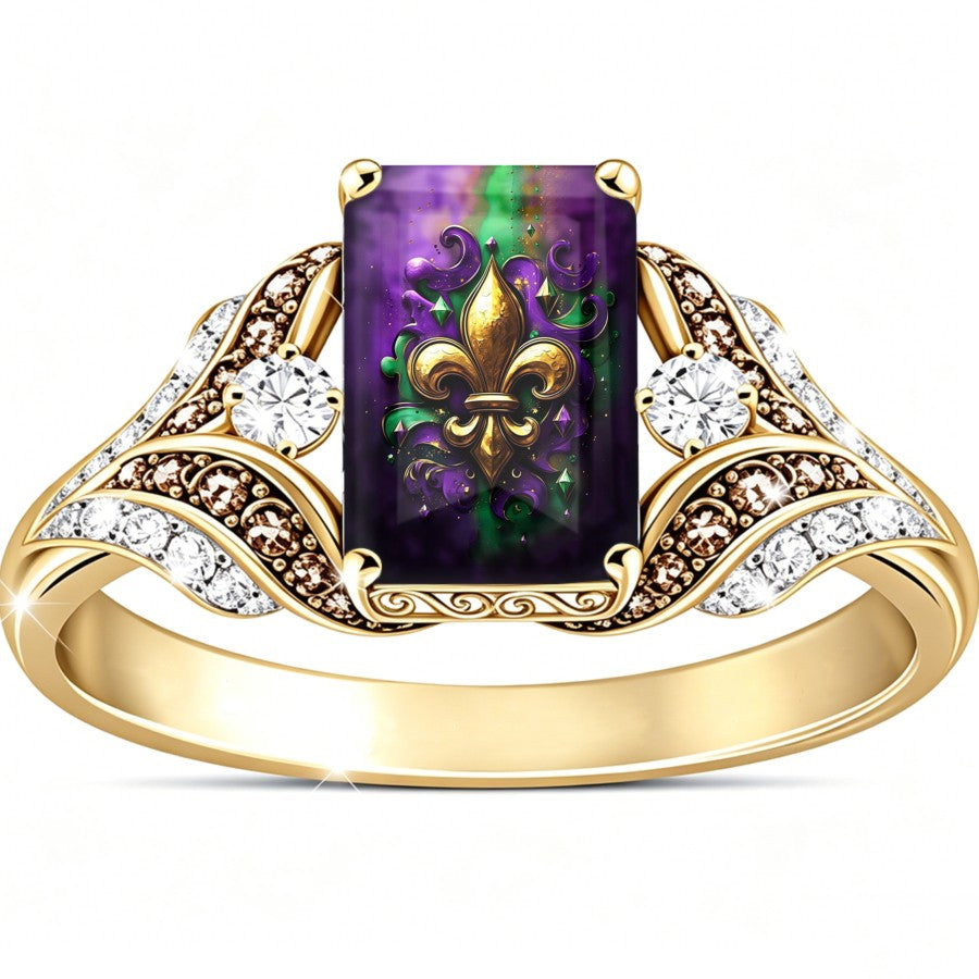 Purple Fleur De Lis Square Ring