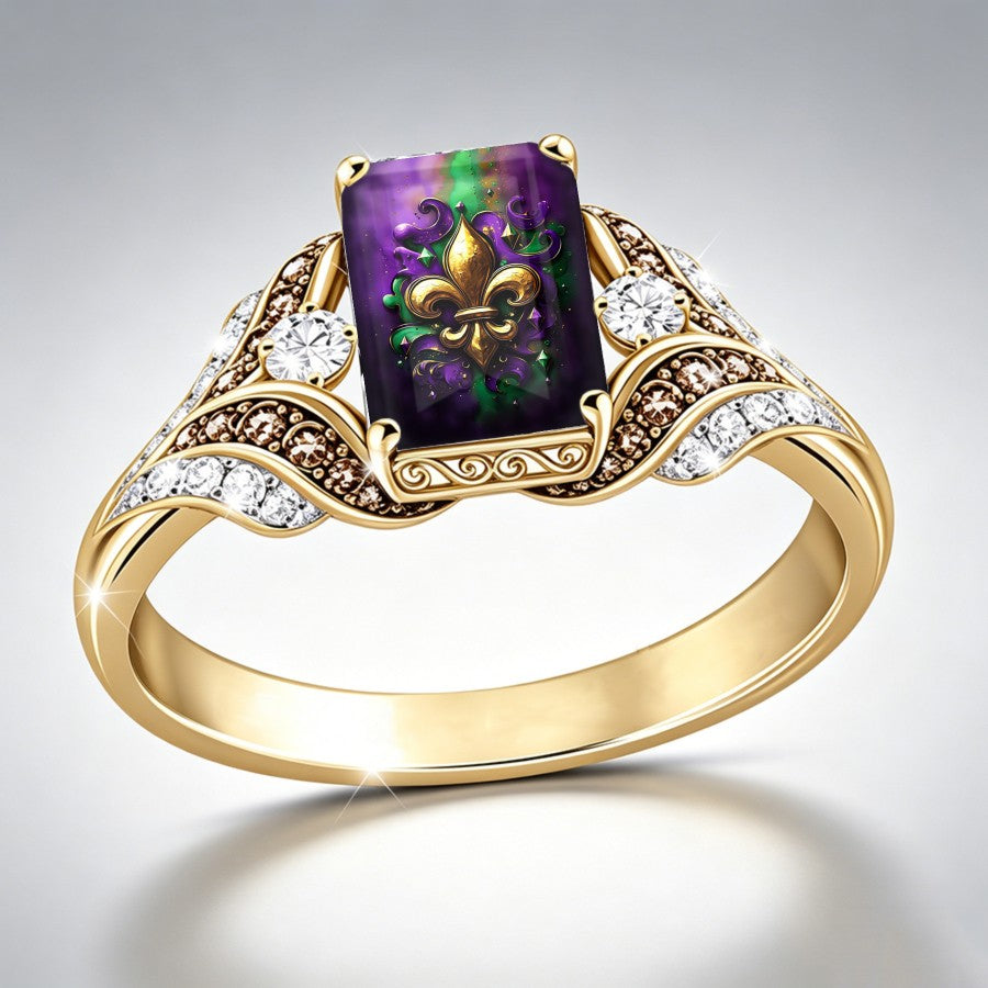 Purple Fleur De Lis Square Ring