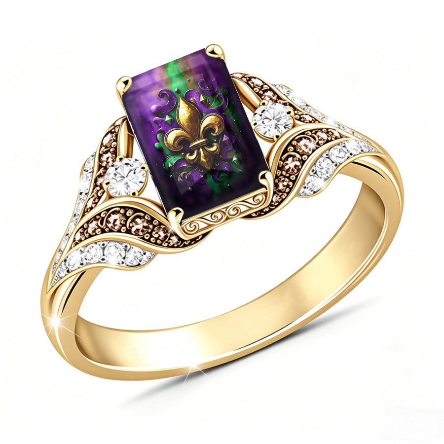 Purple Fleur De Lis Square Ring