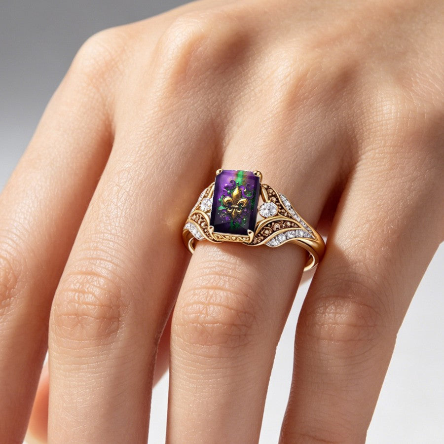 Purple Fleur De Lis Square Ring