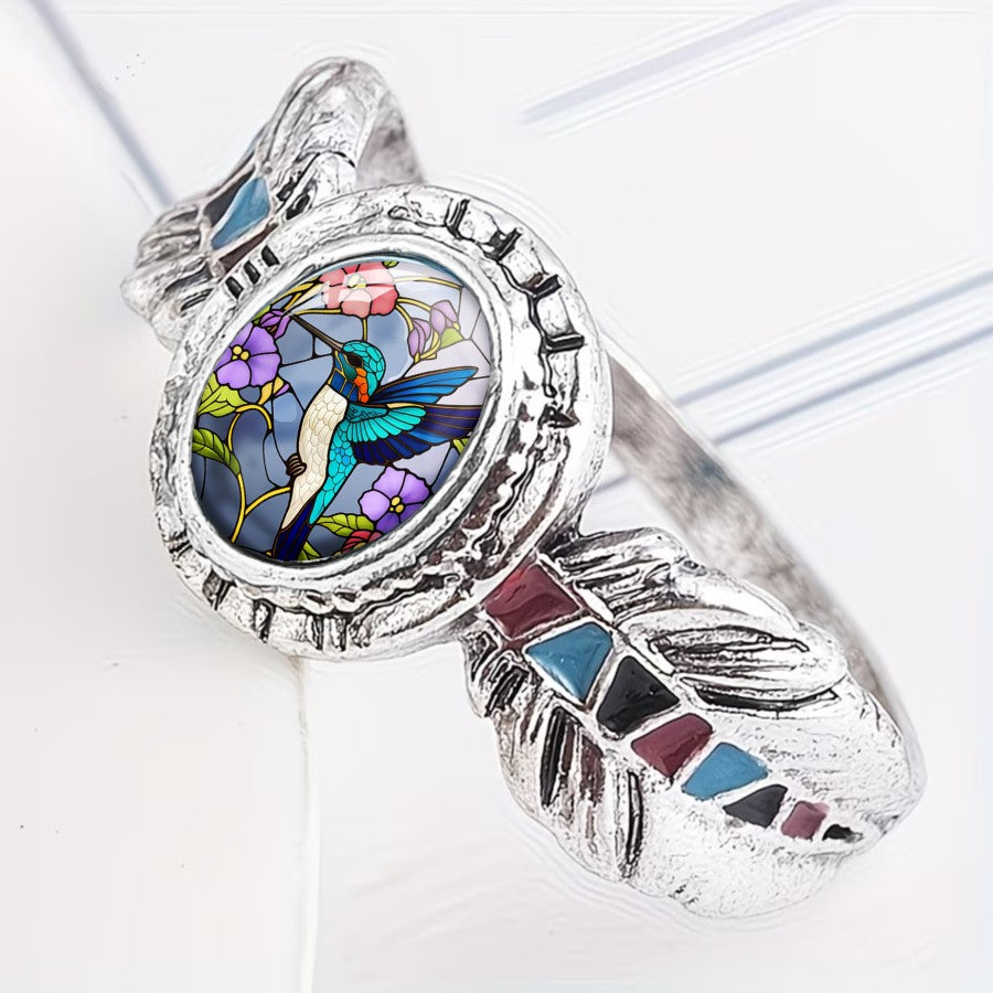Hummingbird & Feather Oval Ring