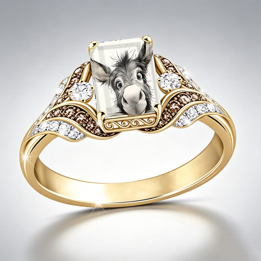 Donkey Portrait Crystal Ring