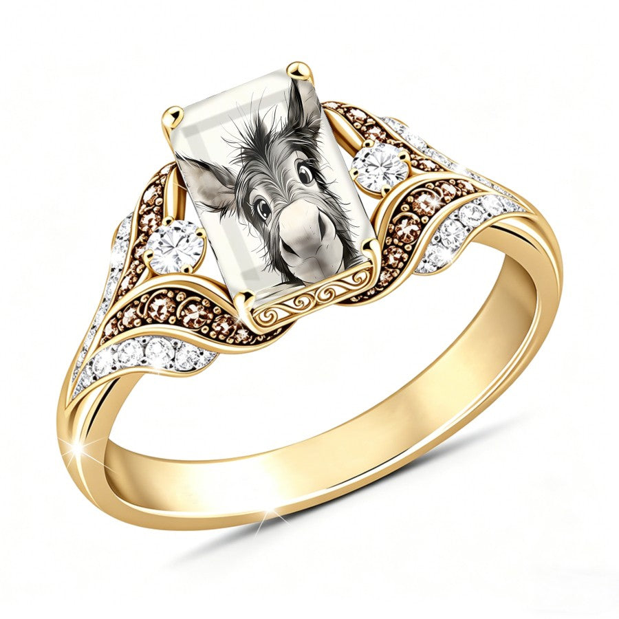Donkey Portrait Crystal Ring