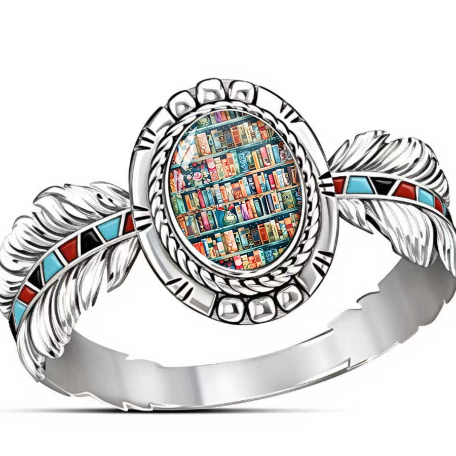 Bookshelf Oval Feather Ring