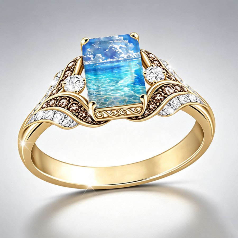 Ocean Scene Square Ring