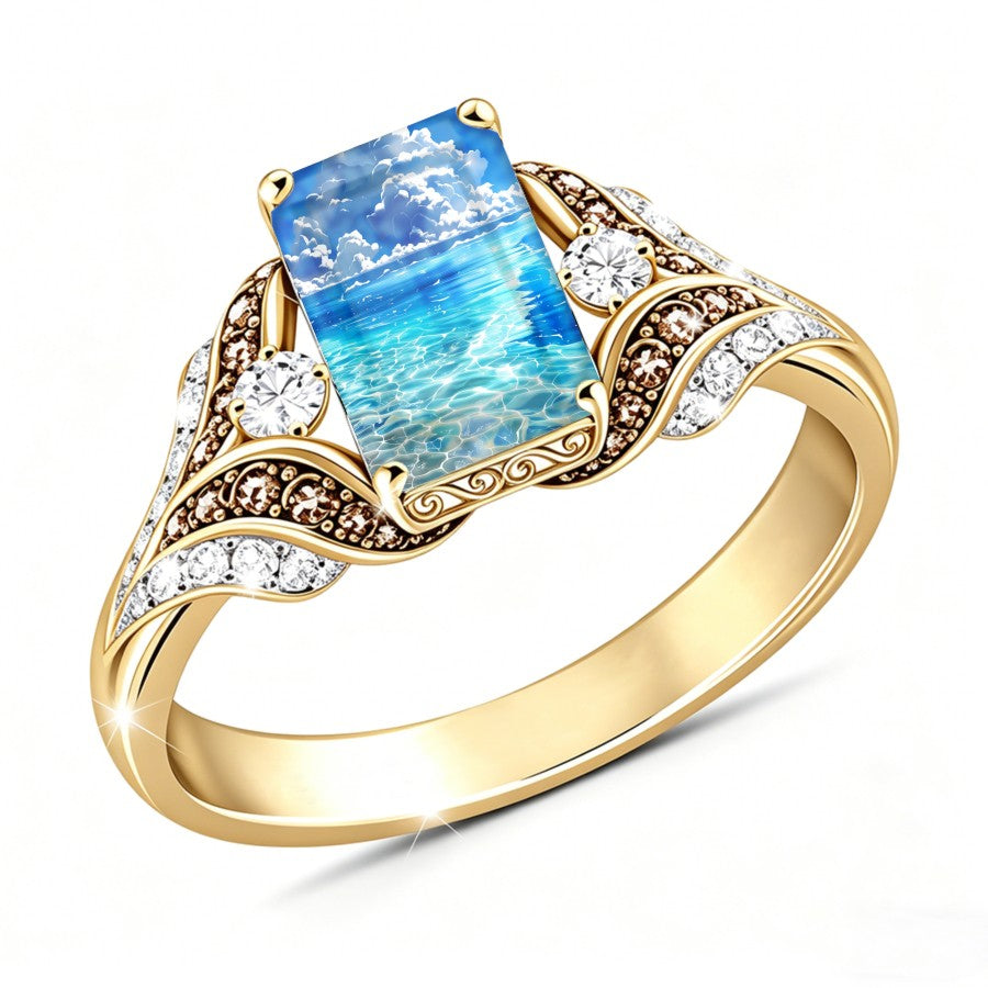 Ocean Scene Square Ring