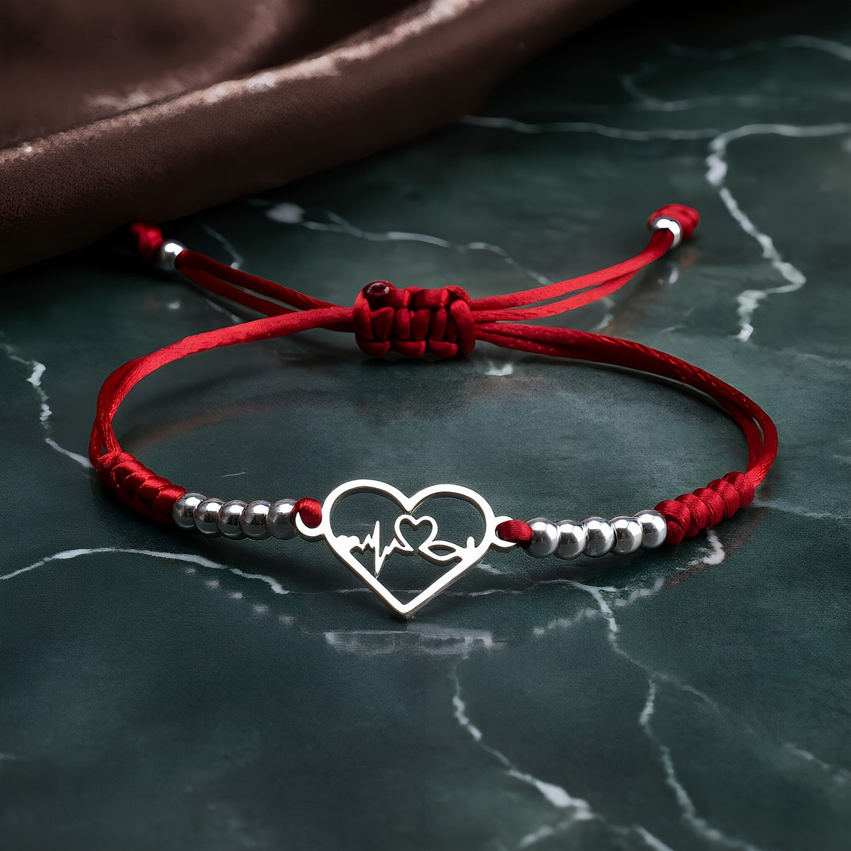 Heartbeat Heart Charm Cord Bracelet