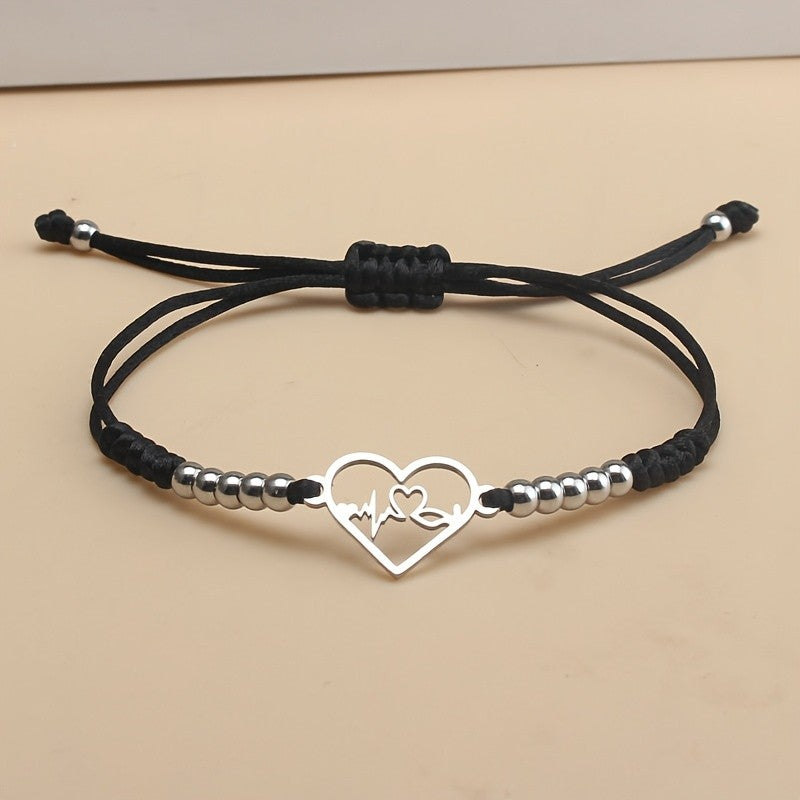 Heartbeat Heart Charm Cord Bracelet