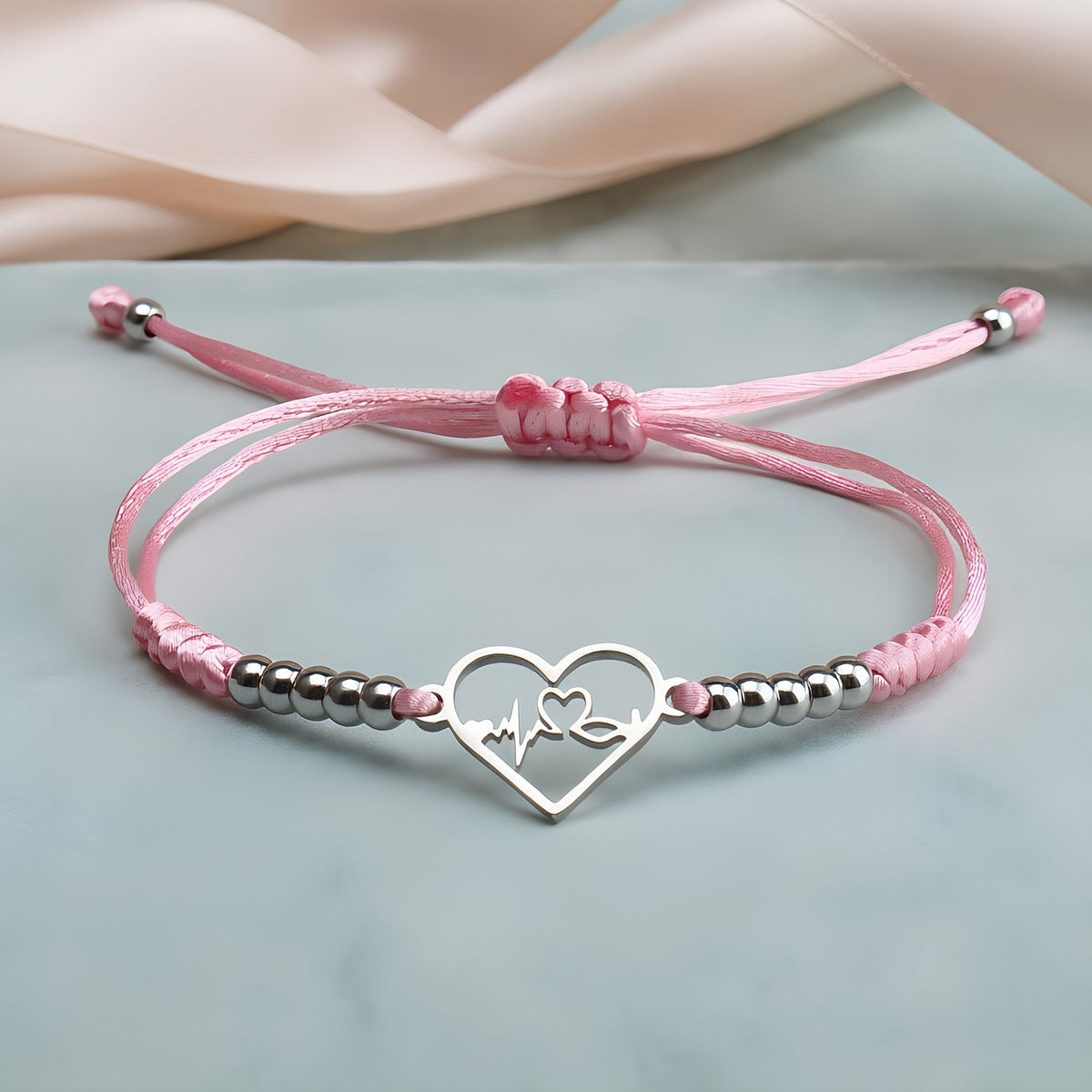 Heartbeat Heart Charm Cord Bracelet