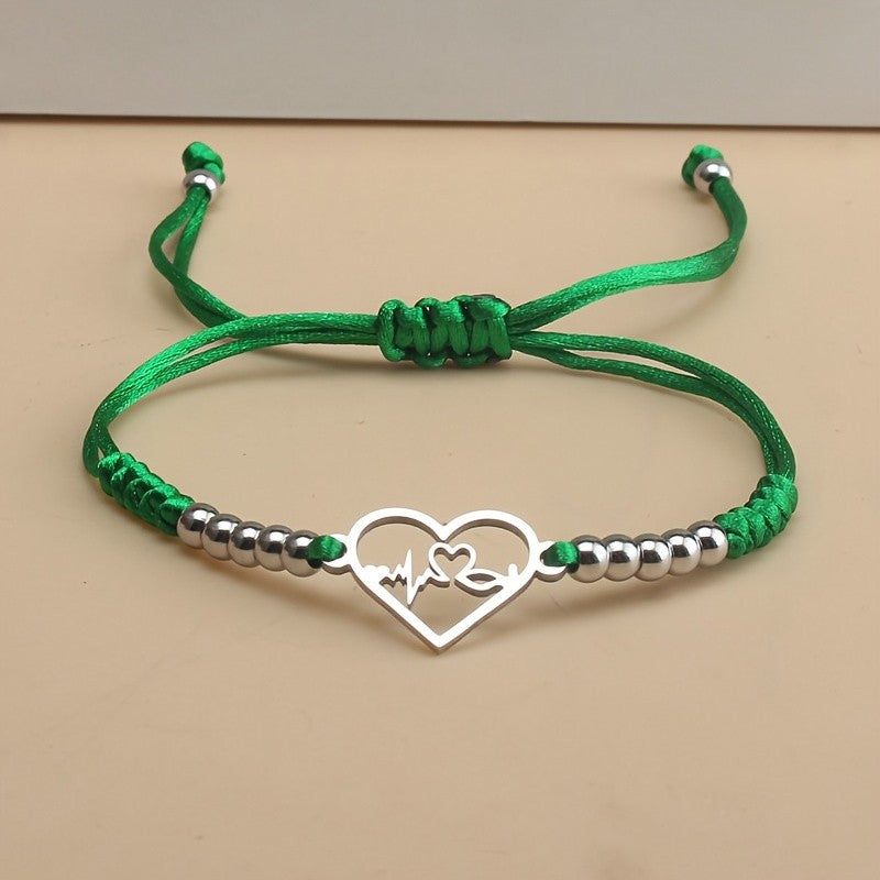 Heartbeat Heart Charm Cord Bracelet