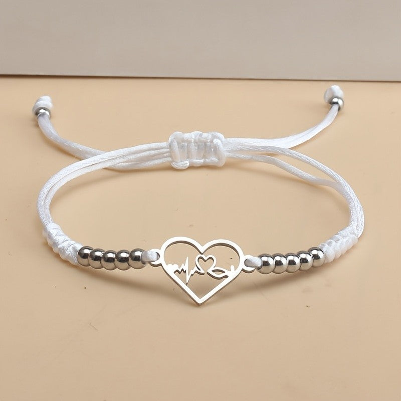 Heartbeat Heart Charm Cord Bracelet