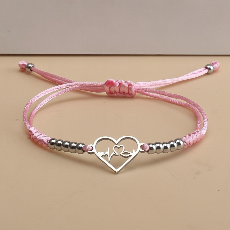 Heartbeat Heart Charm Cord Bracelet