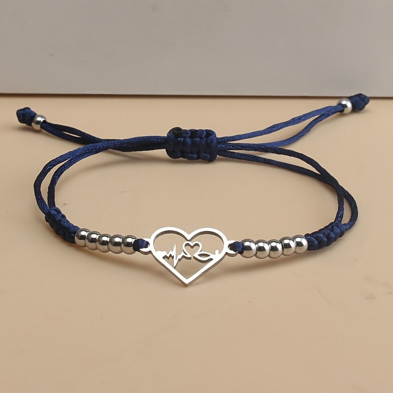 Heartbeat Heart Charm Cord Bracelet