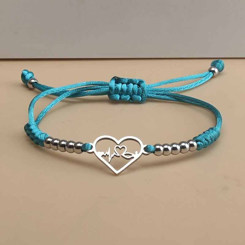 Heartbeat Heart Charm Cord Bracelet