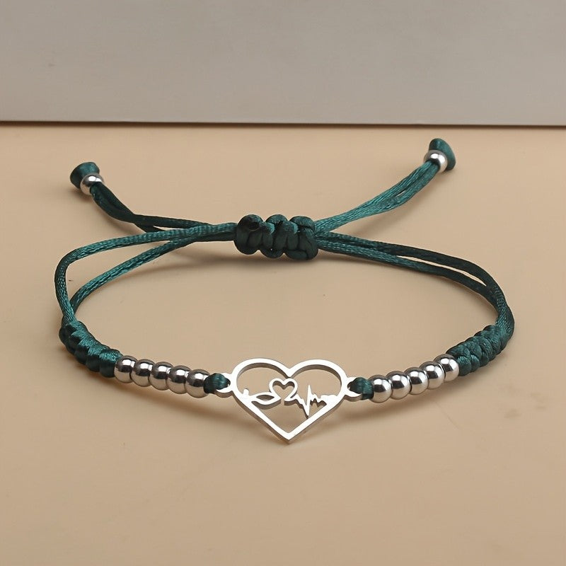 Heartbeat Heart Charm Cord Bracelet