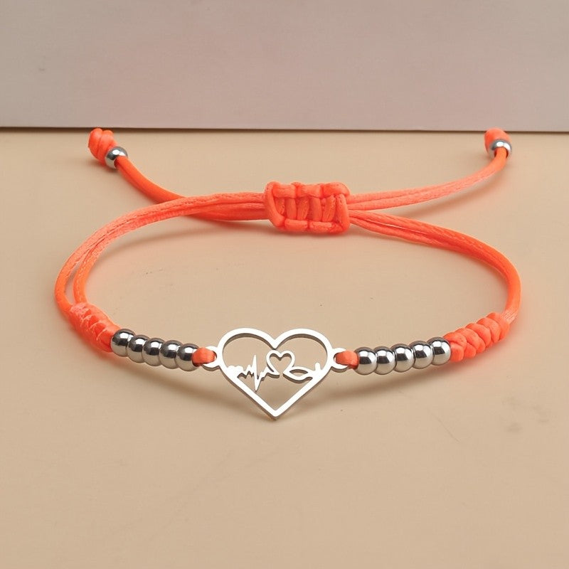 Heartbeat Heart Charm Cord Bracelet