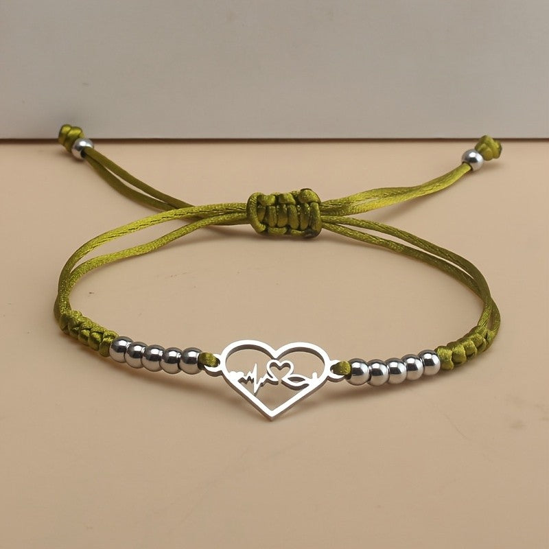 Heartbeat Heart Charm Cord Bracelet