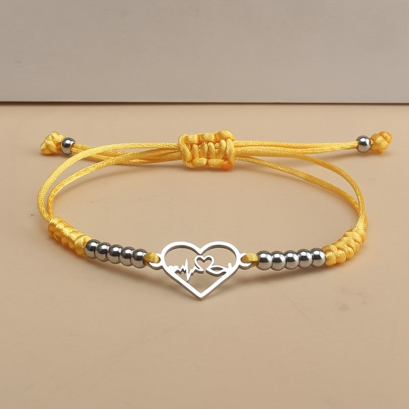 Heartbeat Heart Charm Cord Bracelet