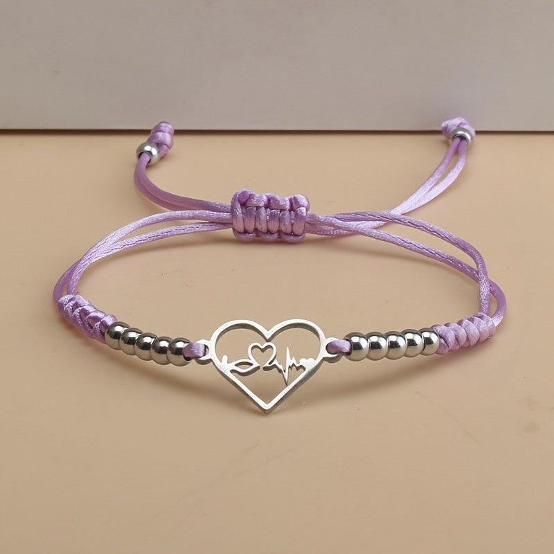Heartbeat Heart Charm Cord Bracelet