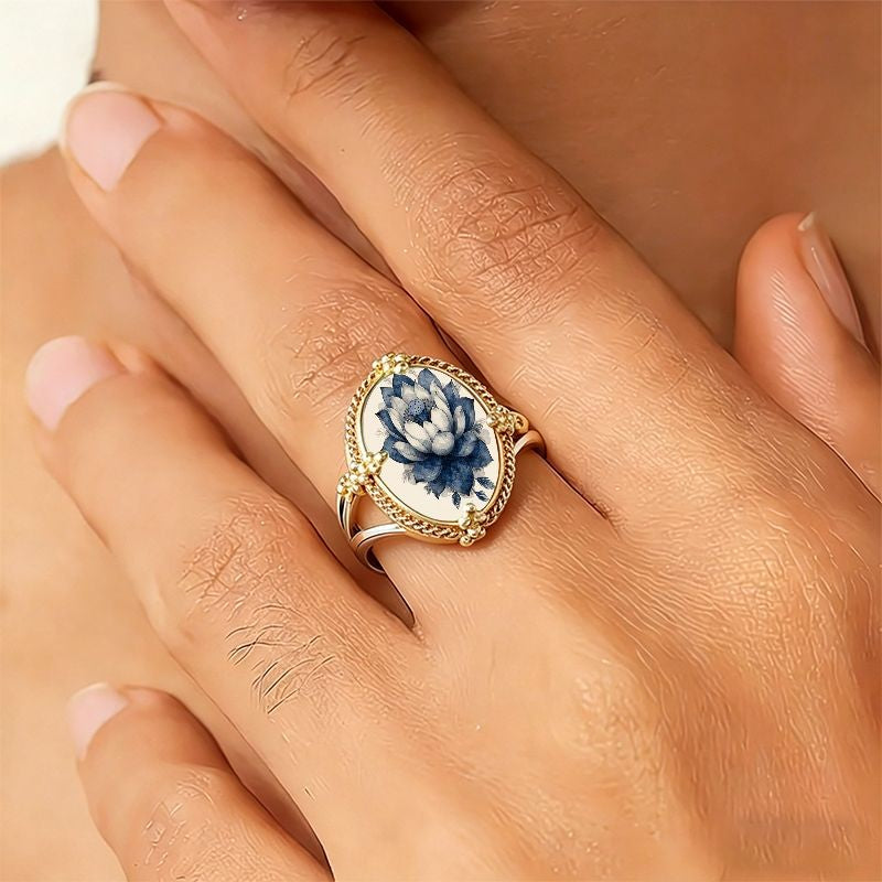 Blue Lotus Oval Ring
