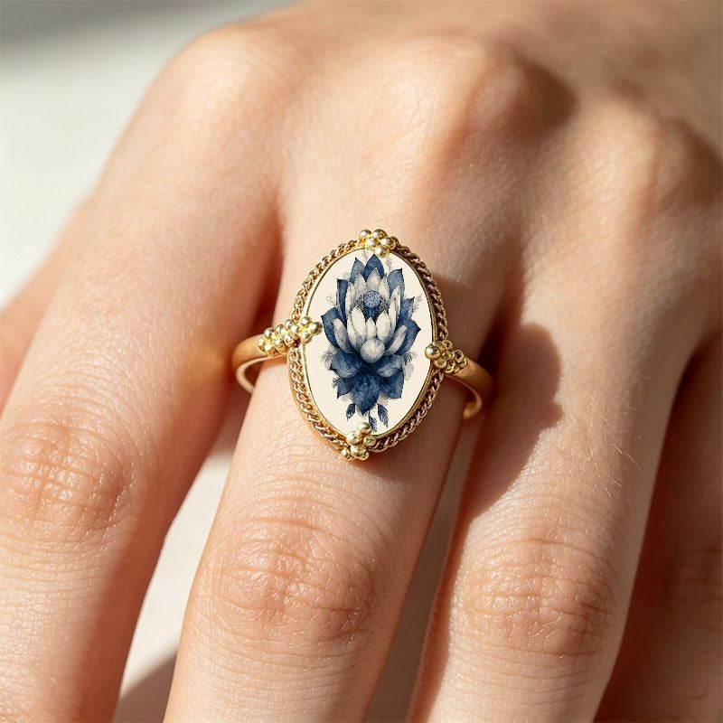 Blue Lotus Oval Ring