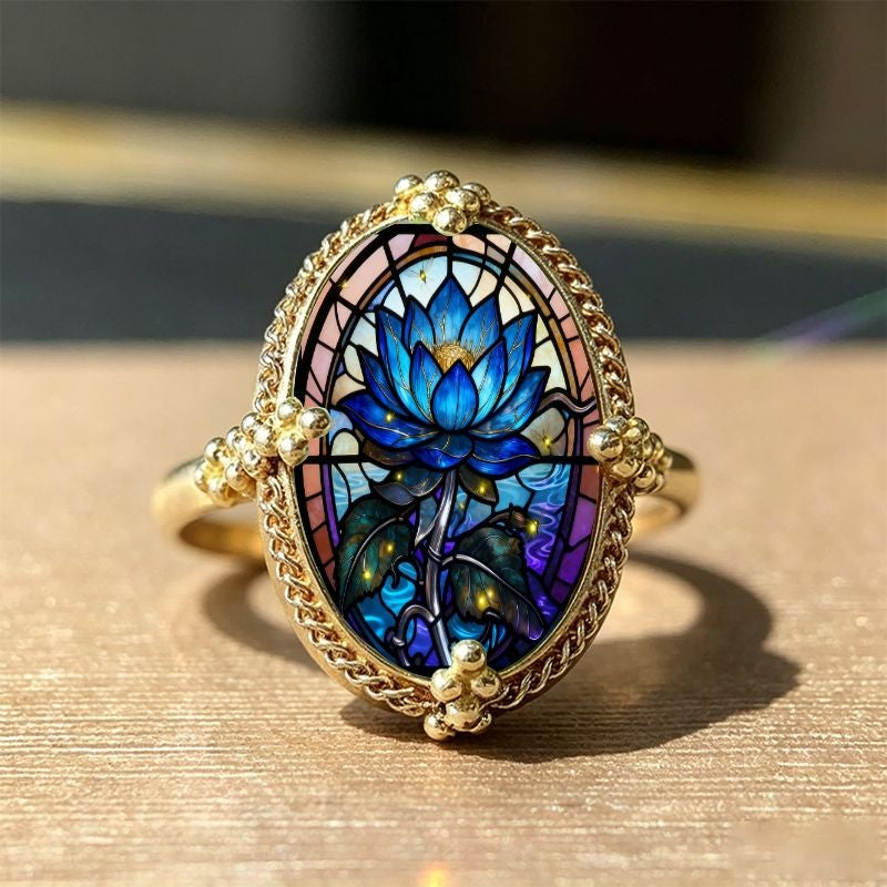 Blue Lotus Stained Glass Ring