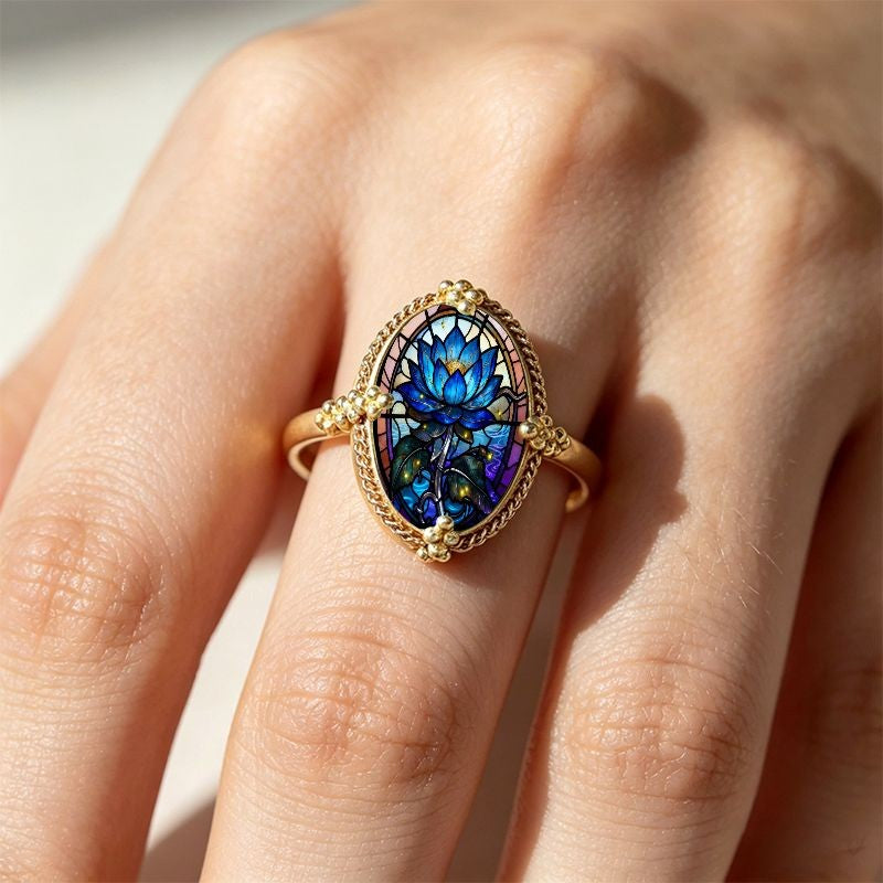 Blue Lotus Stained Glass Ring