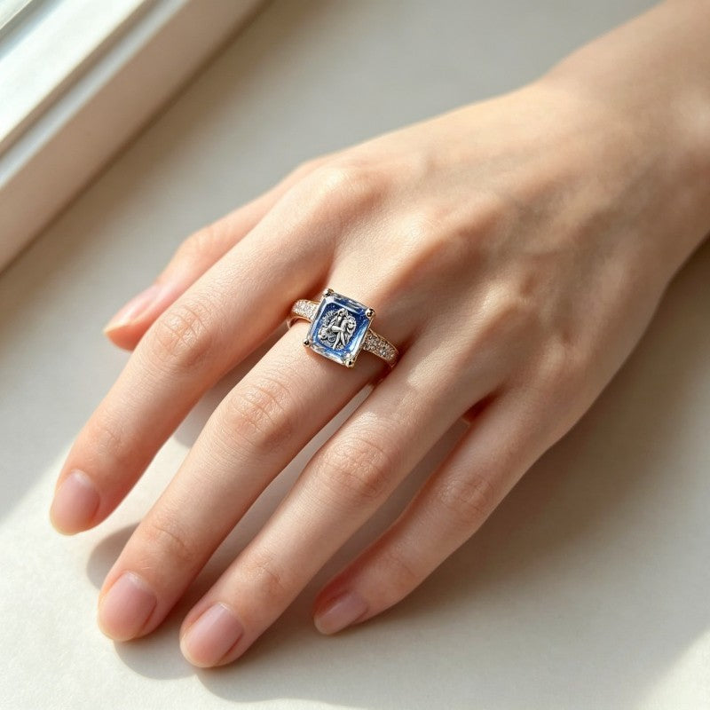 Starry Night Lion Square Ring
