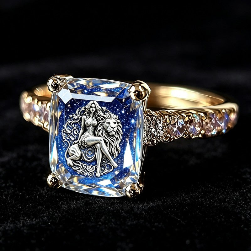 Starry Night Lion Square Ring