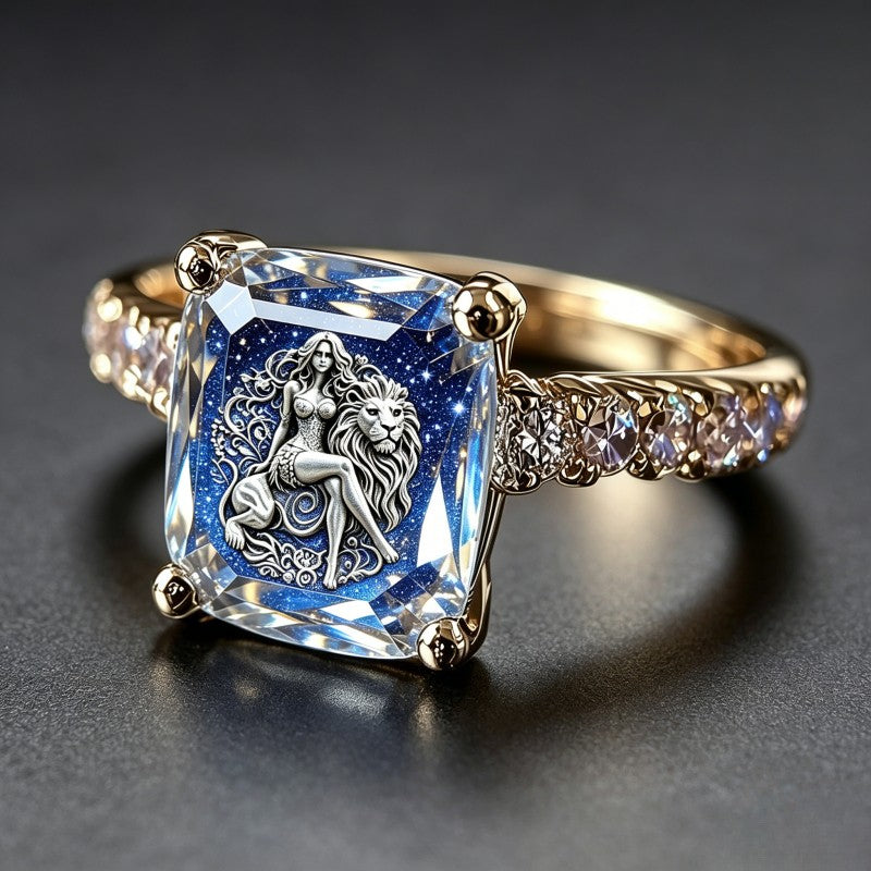 Starry Night Lion Square Ring