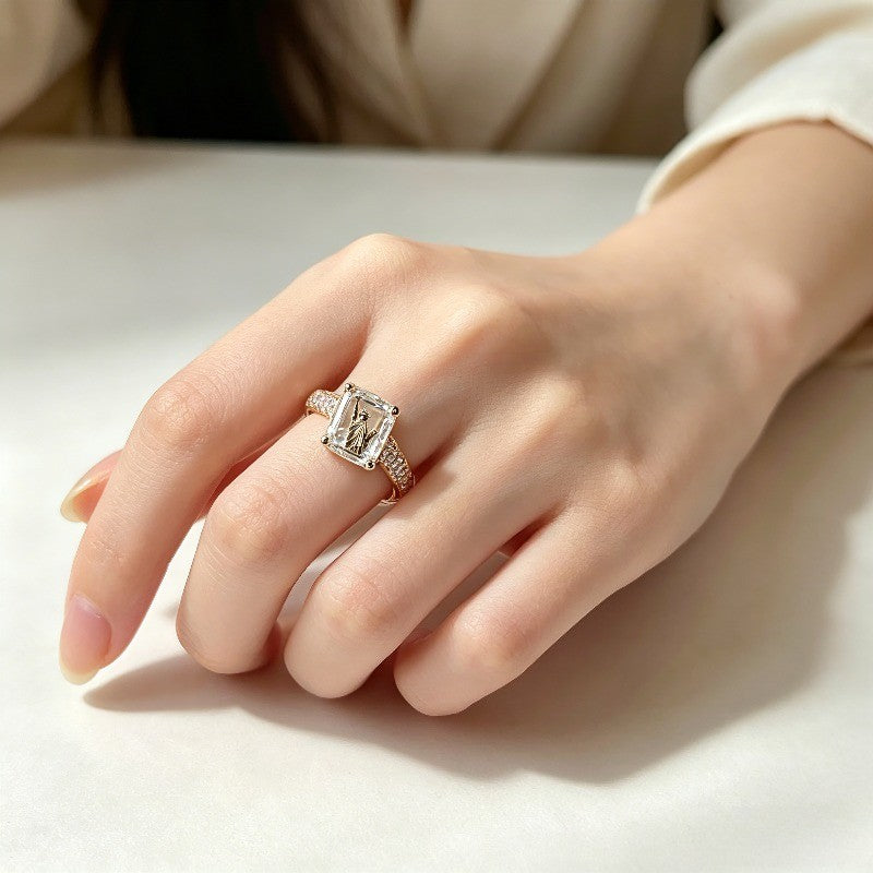 Statue Square Crystal Ring