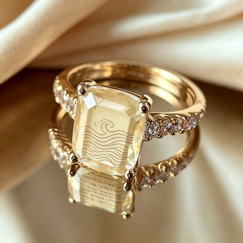 Ocean Wave Emerald Cut Ring
