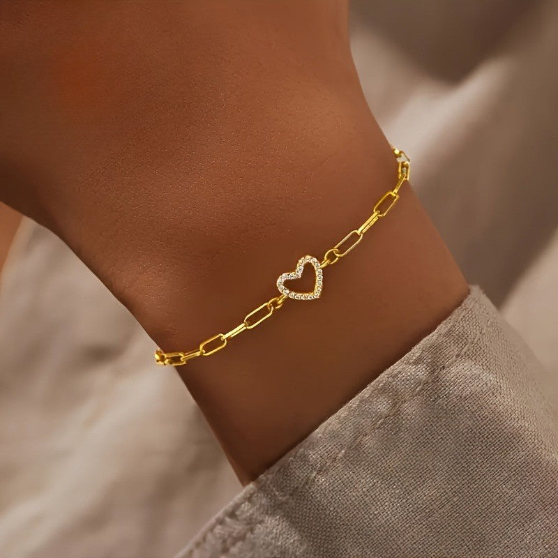 Zirconia Heart Paperclip Bracelet