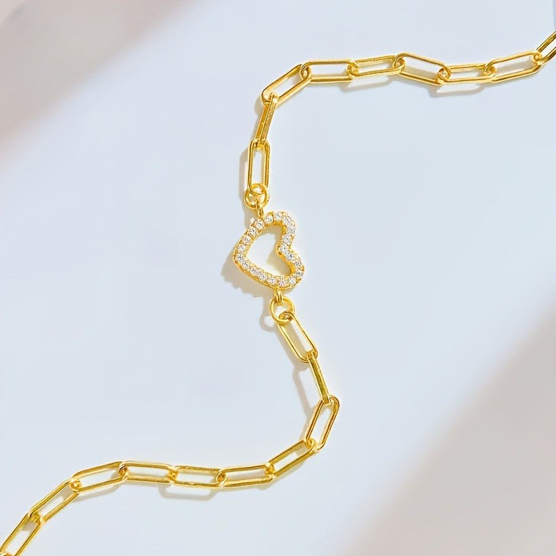Zirconia Heart Paperclip Bracelet
