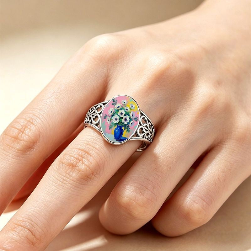 Floral Vase Oval Ring