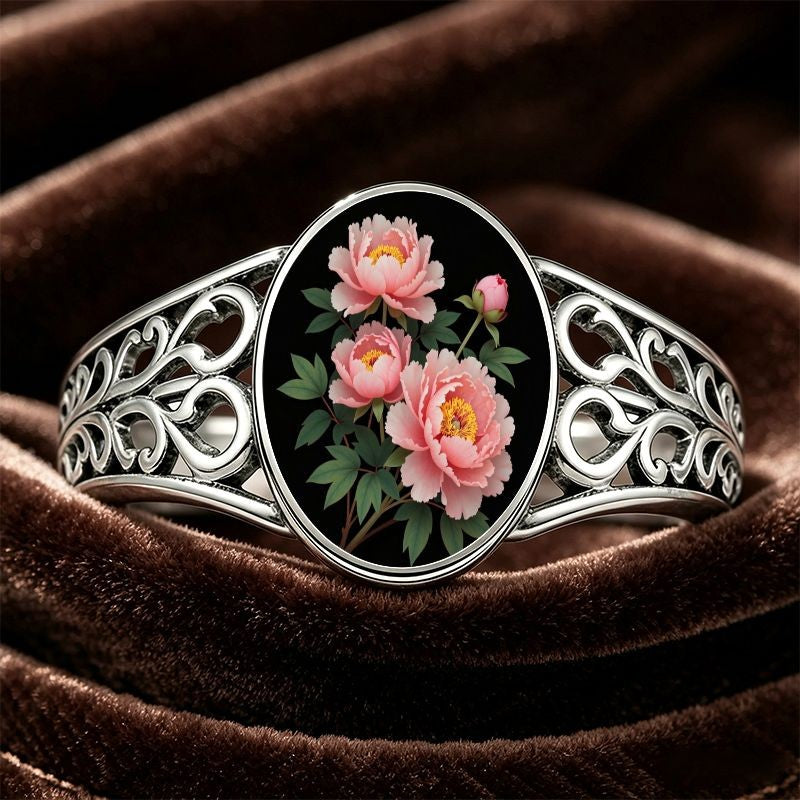 Pink Peony Glass Inlay Ring