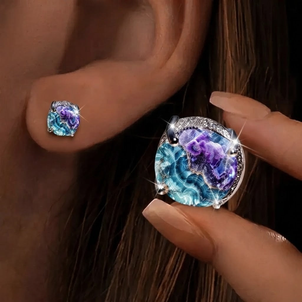 Purple & Blue Geode Print Stud Earrings