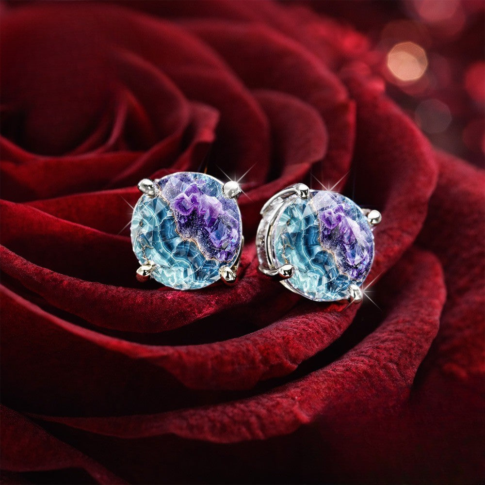 Purple & Blue Geode Print Stud Earrings