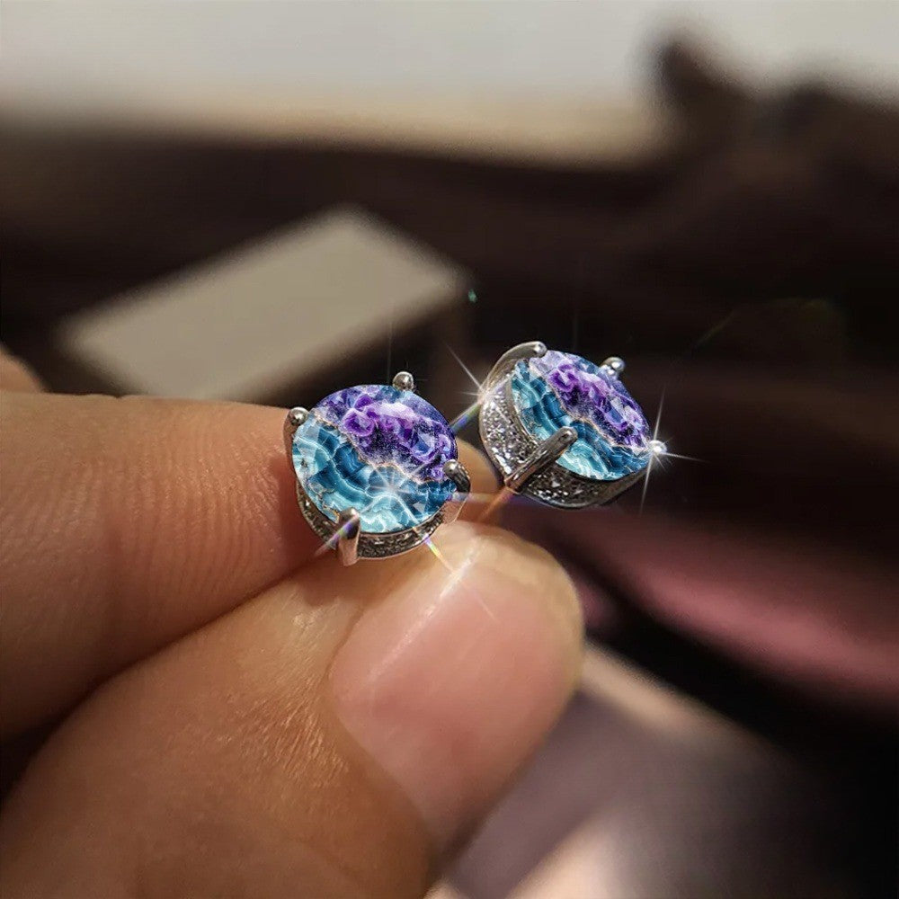 Purple & Blue Geode Print Stud Earrings